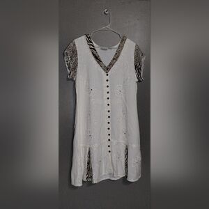 Raya Sun Cream and Brown Embroidered Dress (S)